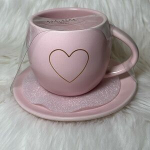 Rae Dunn Matte Pink Heart Mug with Saucer